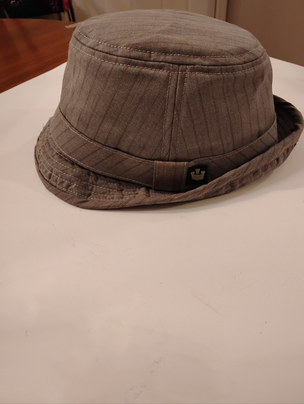 Goorin Bros. Grey Pin Strip Fedora Pinstripe Bucket Hat with Crown Logo